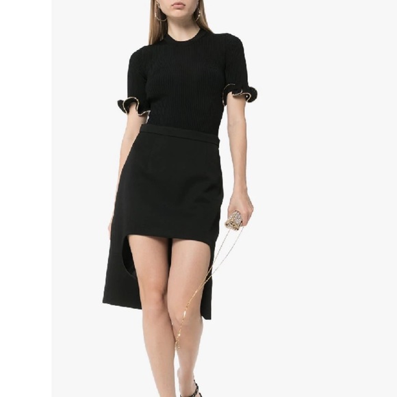 NWT Area Crystal Embellish Wavy Cuff Rib Bodysuit - Picture 3 of 13